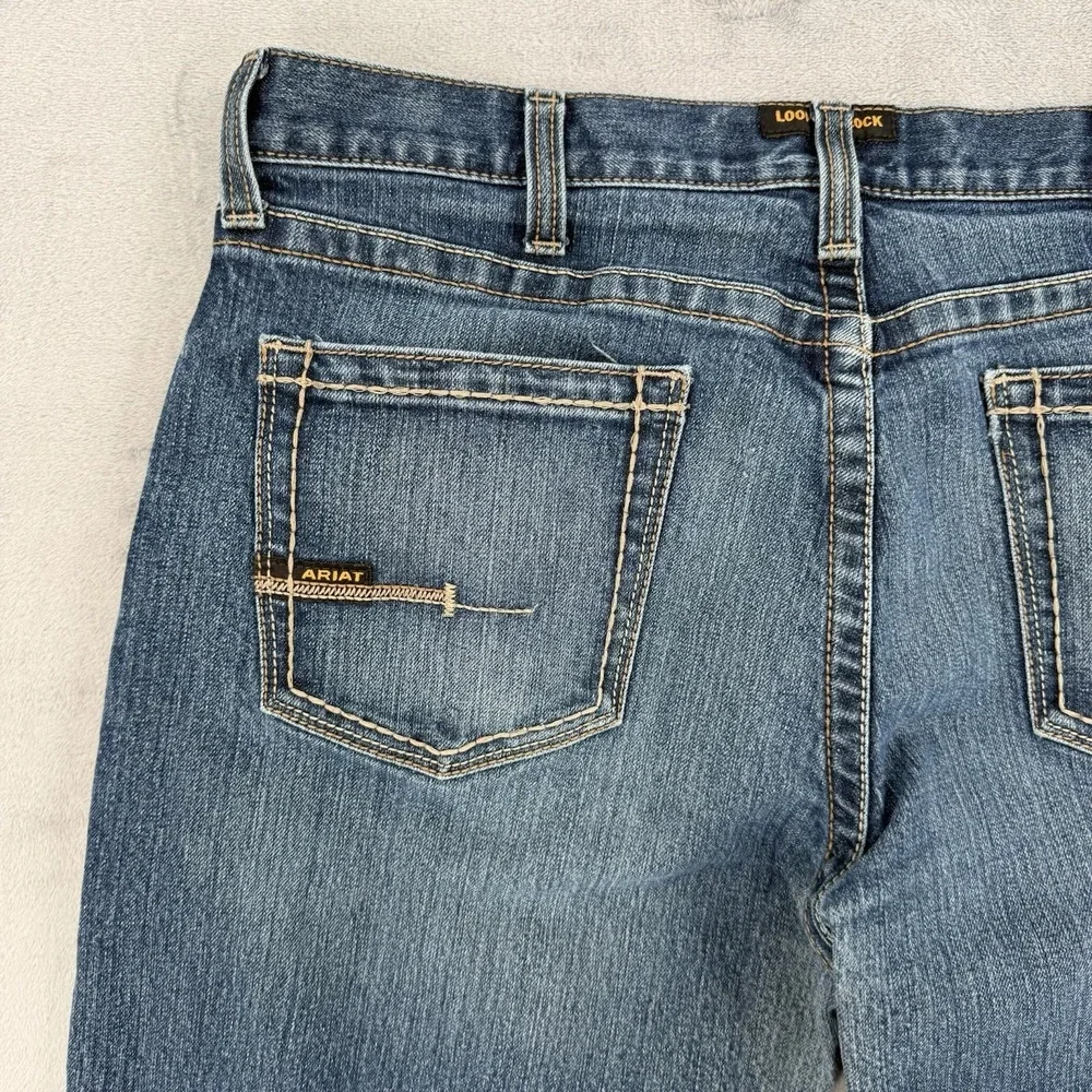 Ariat Rebar M4 Jeans Mens Size 35/34 Relaxed Boot Blue Denim Work Pants Stretch